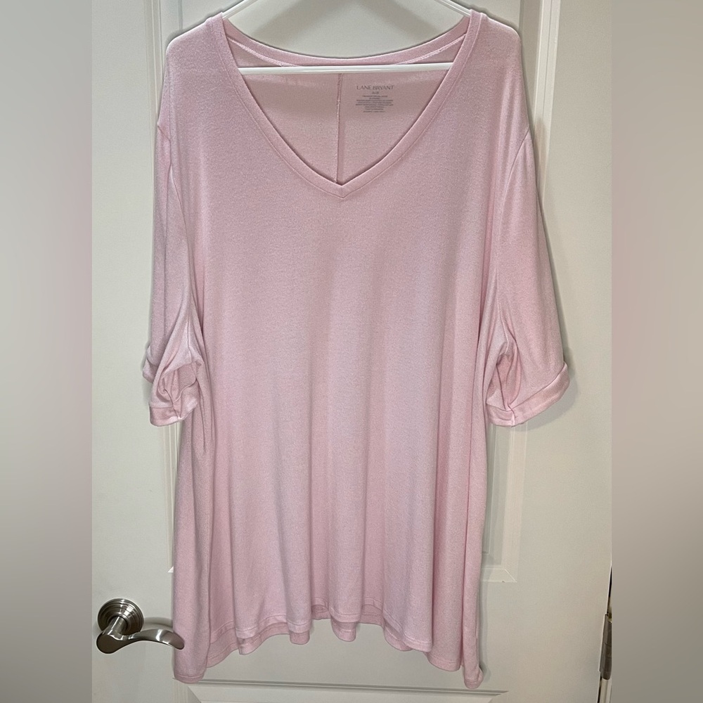 Lane Bryant Light Pink Knit Top w/Tie Sleeve Details Size 26/28